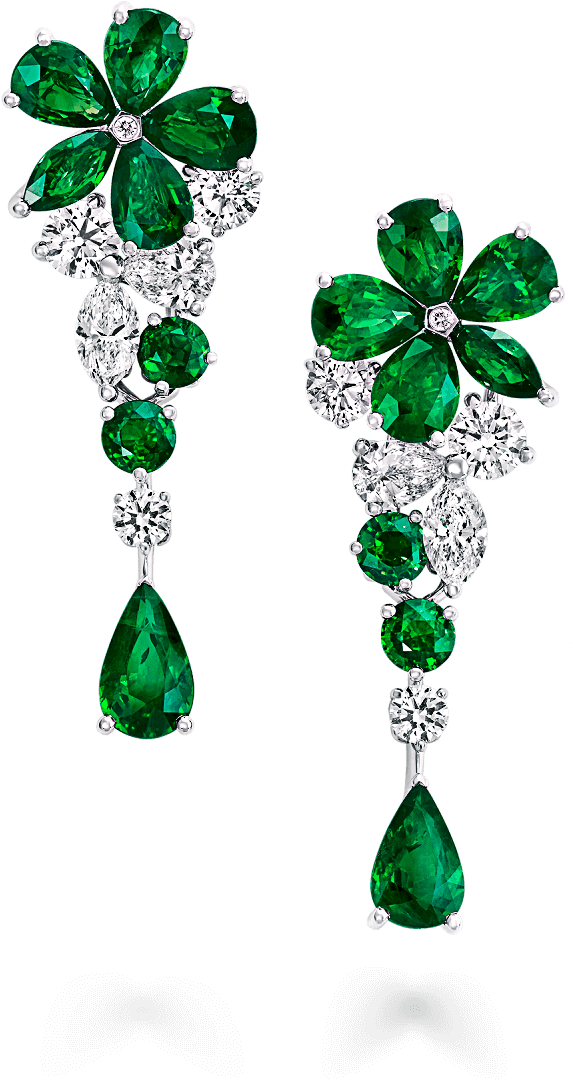 Emerald Diamond Flower Earrings