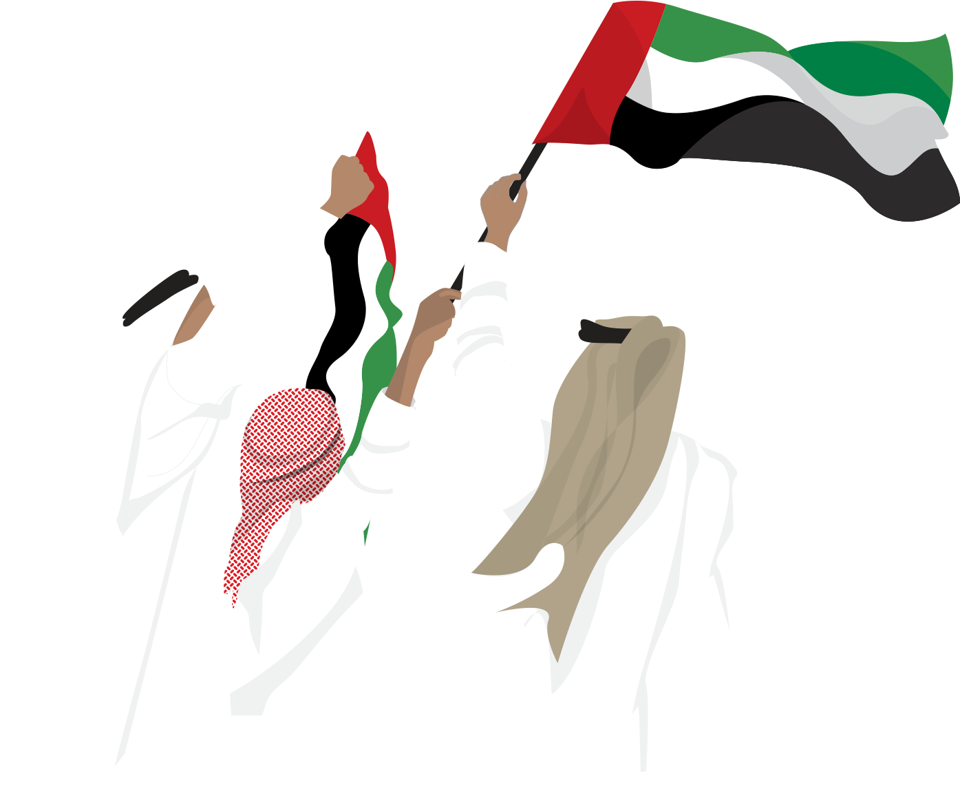 Emirati People Celebratingwith Flag