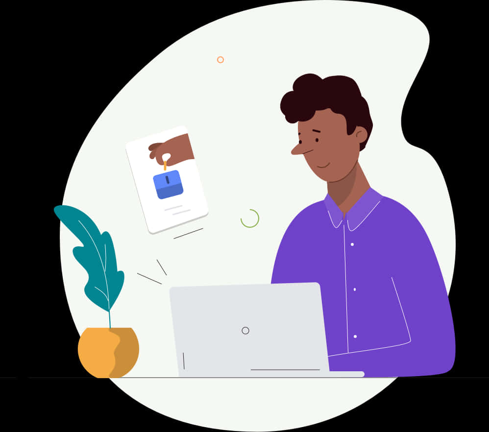 Employee Workingat Desk Illustration