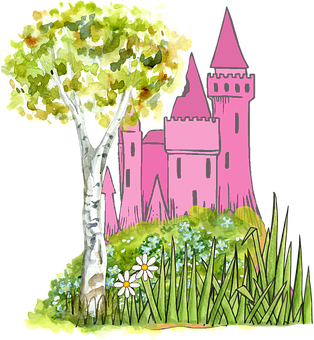 Enchanted_ Castle_ Behind_ Tree PNG with transparent background