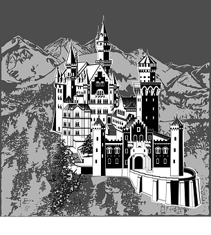 Enchanted Castle Mountain Backdrop PNG with transparent background
