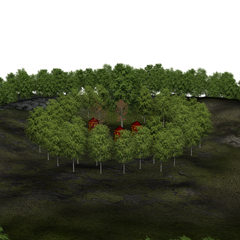 Enchanted Forest Cabins Night Scene PNG with transparent background