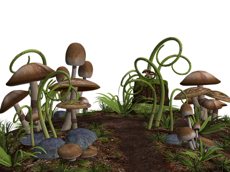 Enchanted_ Forest_ Mushrooms_3 D_ Render PNG with transparent background