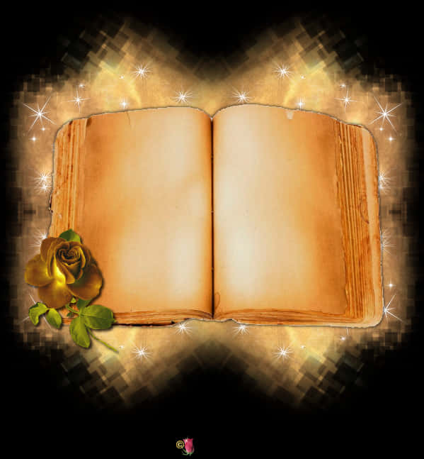 Enchanted Open Bookwith Rose PNG with transparent background