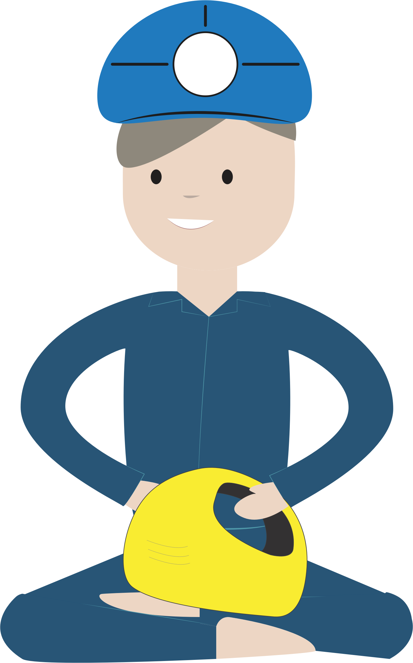 Engineer Cartoon Character Holding Helmet