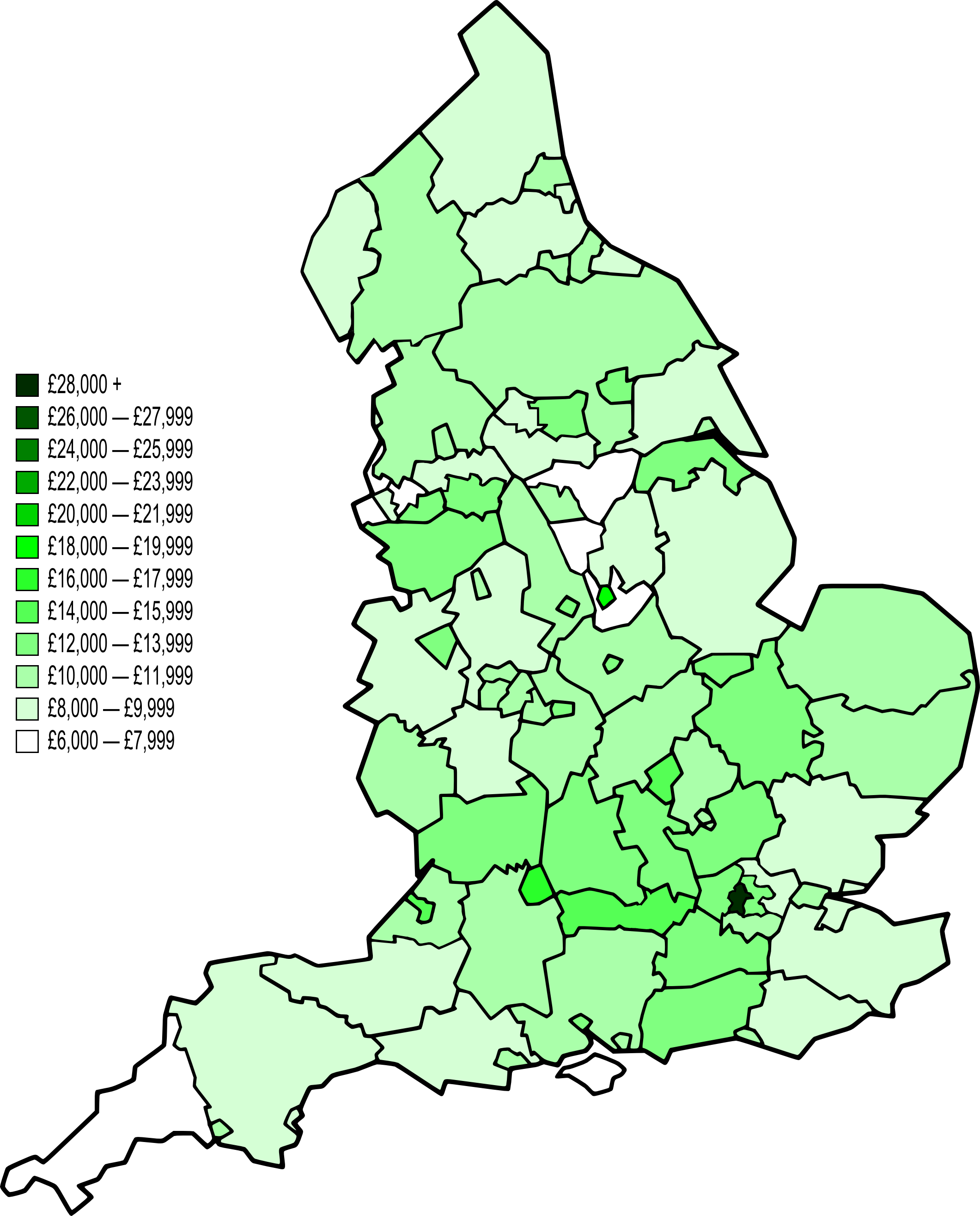 Map Of Nuts 3 Areas In England By Gva Per Capita - Gdp Per Capita Uk Map, HD Png Download PNG with transparent background