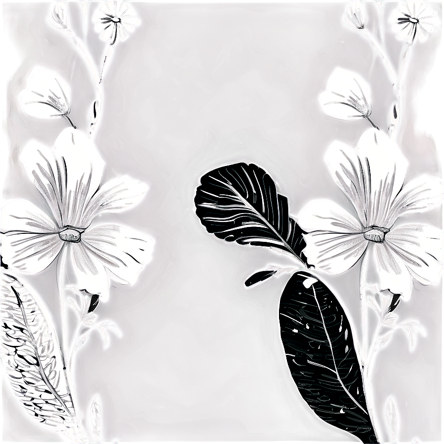 Engraved Black And White Flowers Png 14