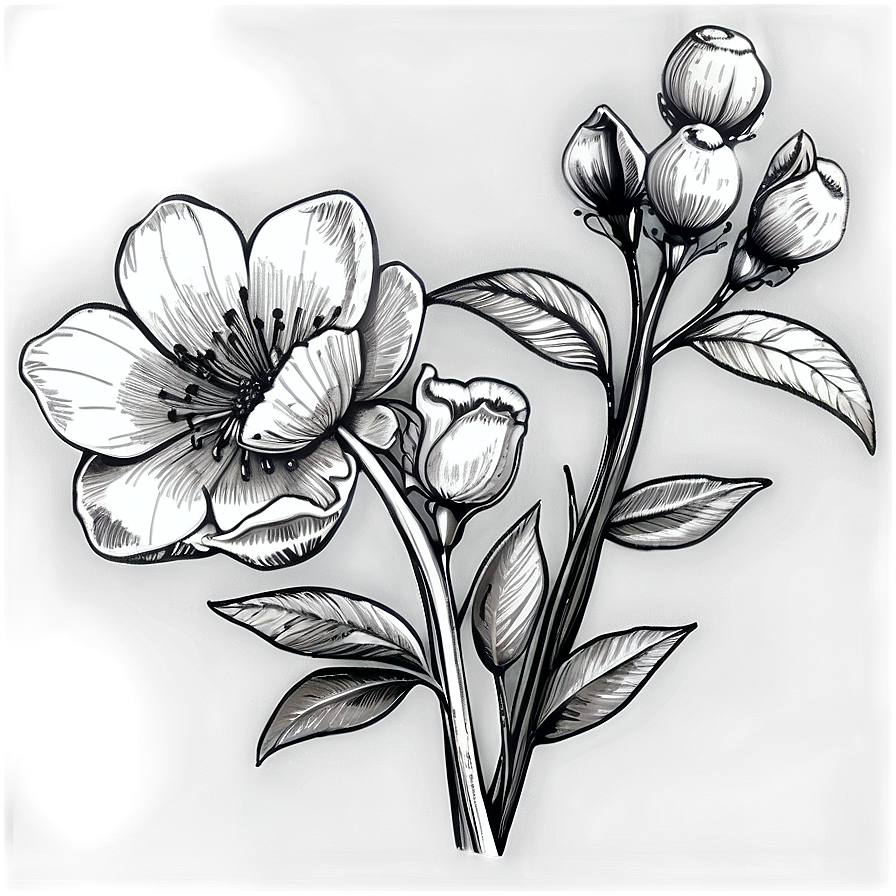 Engraved Black And White Flowers Png Xod80