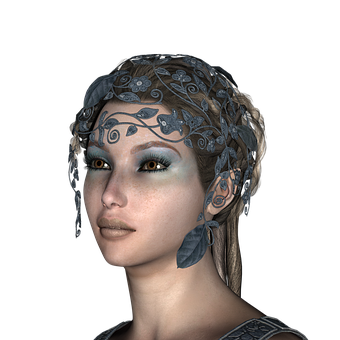 Enigmatic Queenwith Metallic Crown PNG with transparent background