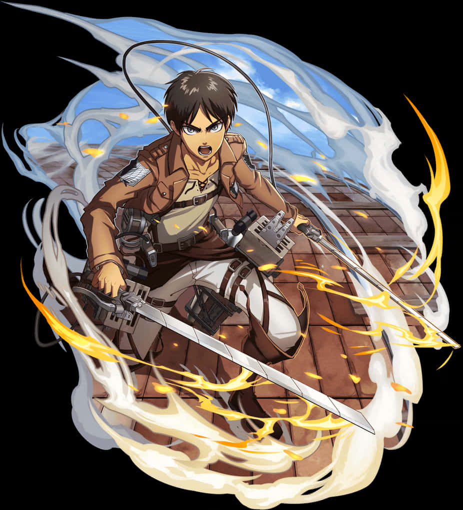 Eren Yeager Attackon Titan Action Pose PNG with transparent background