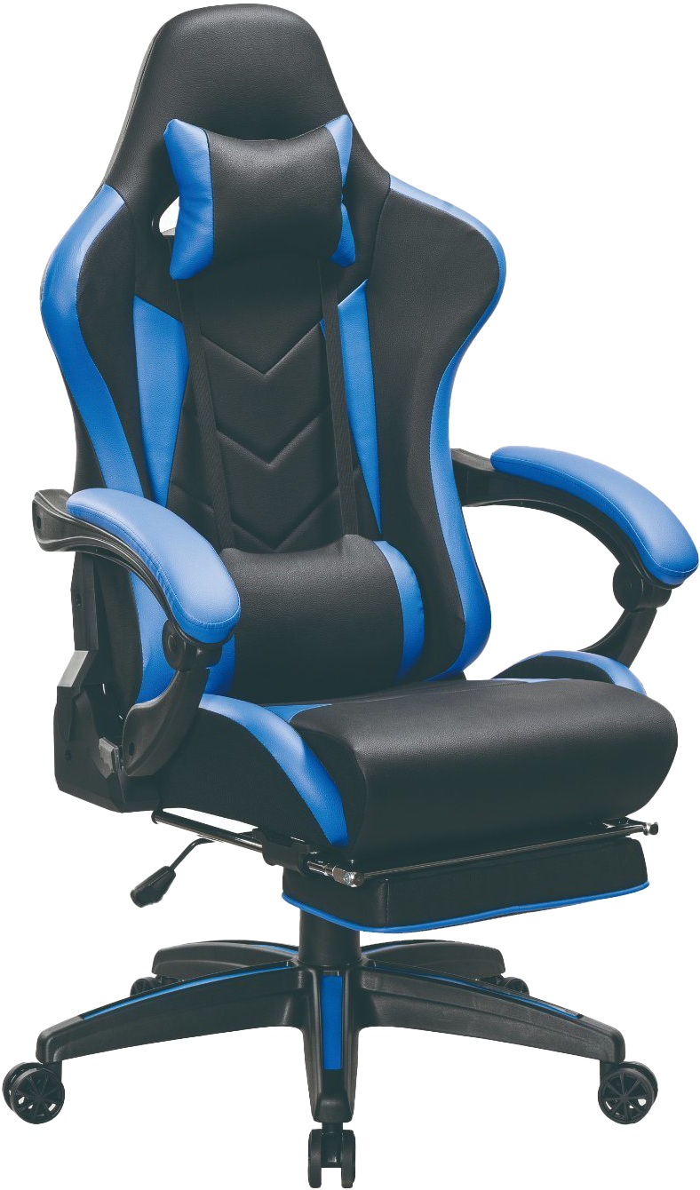 Ergonomic Gaming Chair Blue Black PNG with transparent background