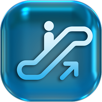 Escalator Icon Blue Glossy PNG with transparent background