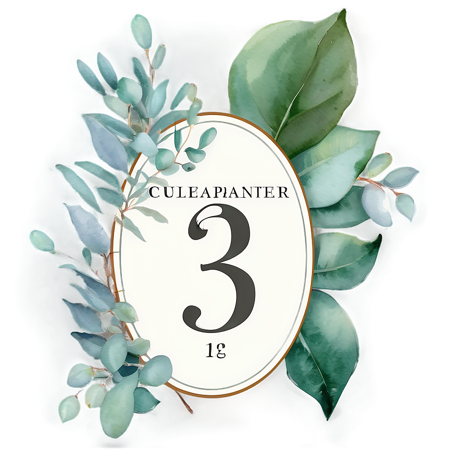 Eucalyptus Watercolor Table Number Png 06272024