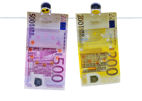 Euro Banknotes Hanging On Line PNG with transparent background