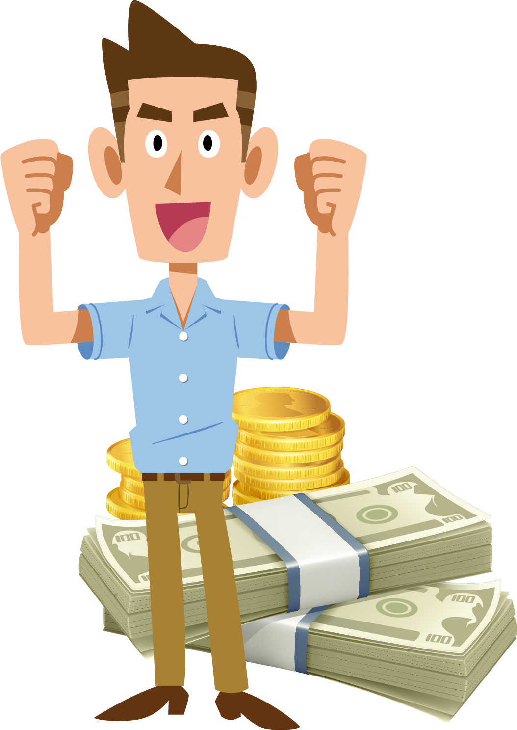 Excited Man Standing With Money Vector