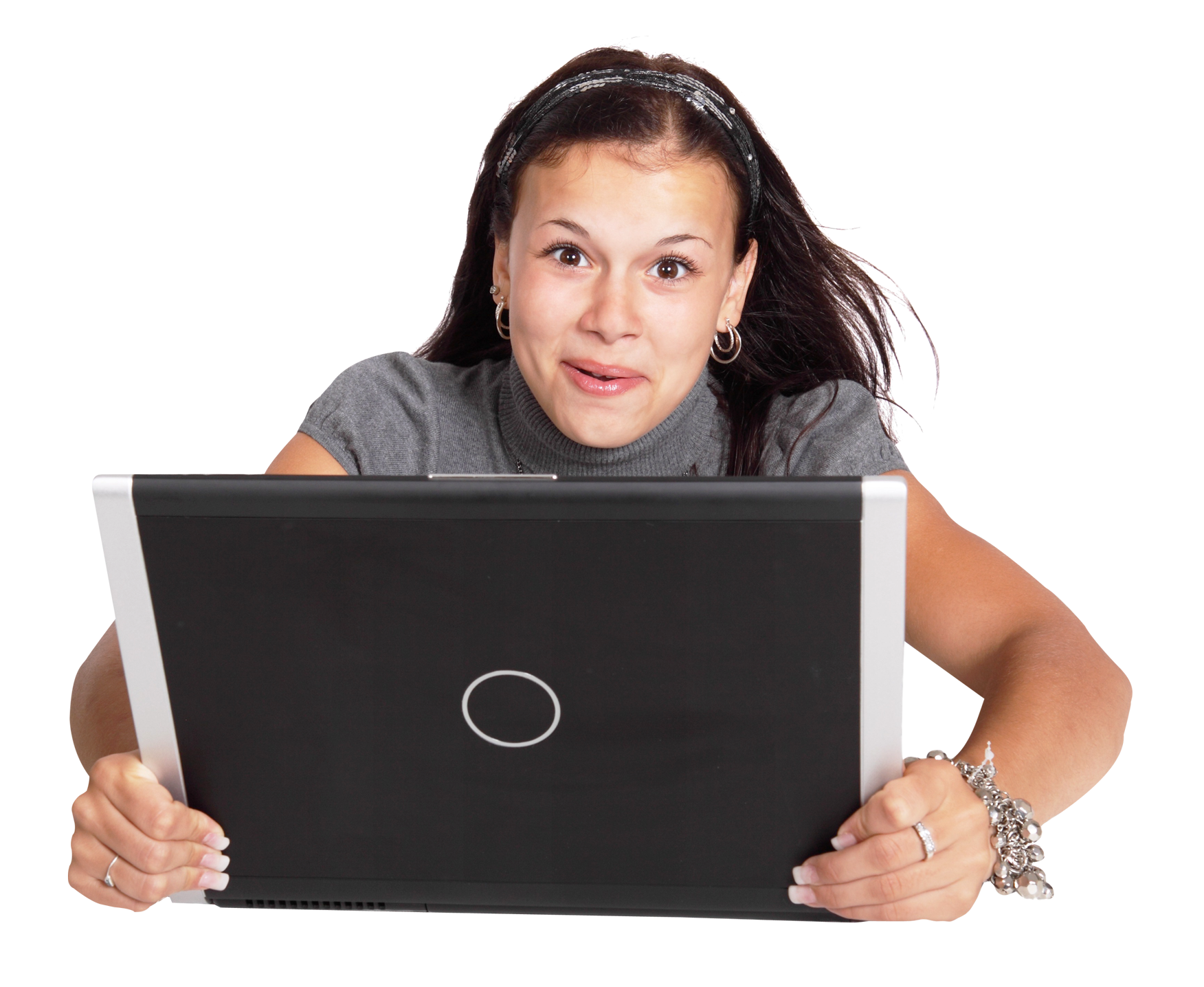 Excited Woman With Laptop PNG with transparent background