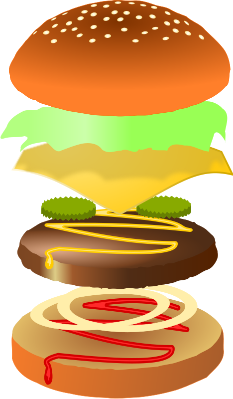 Exploded View Cheeseburger Illustration PNG with transparent background