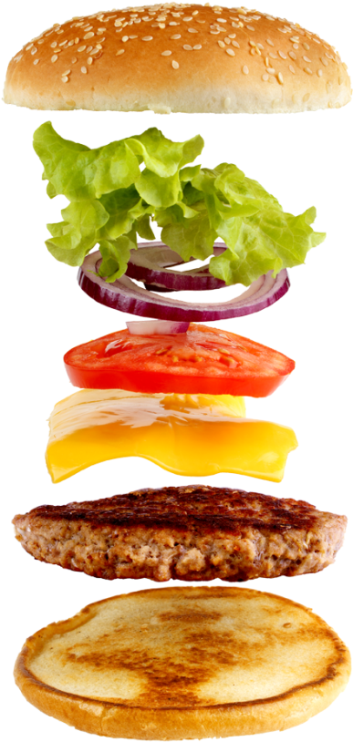 Exploded View Classic Hamburger PNG with transparent background