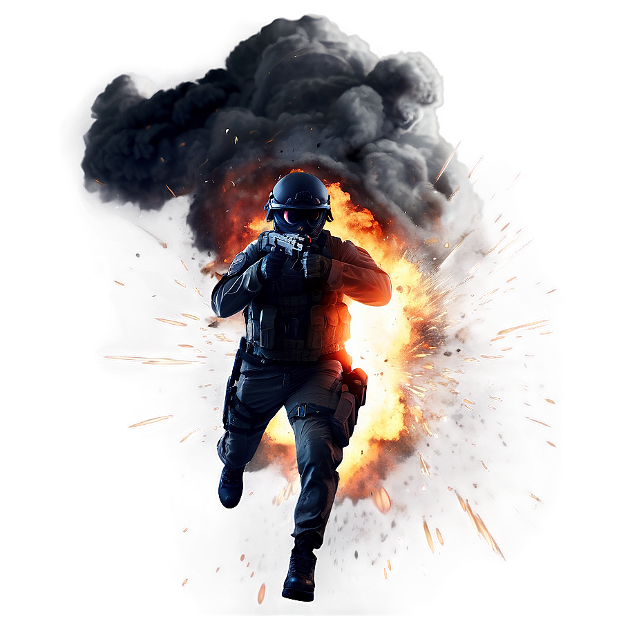 Explosive Action Scene PNG bue PNG with transparent background