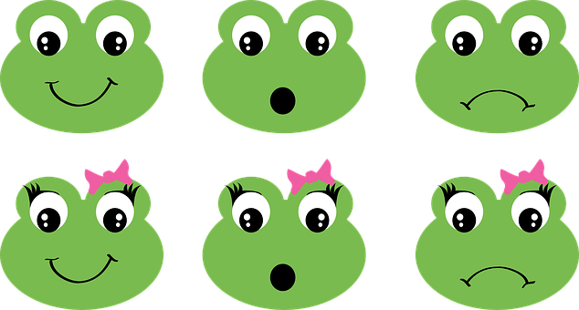 Expressive Cartoon Frog Faces PNG with transparent background