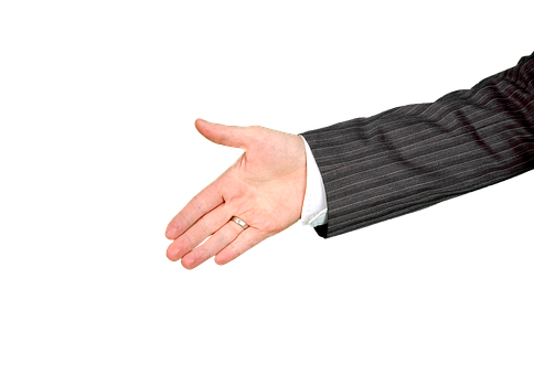 Extended Handin Suit Offering Gesture PNG with transparent background