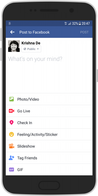 Facebook Live Option Smartphone Screen