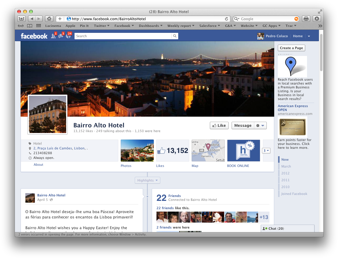 Facebook Page Bairro Alto Hotel Screenshot