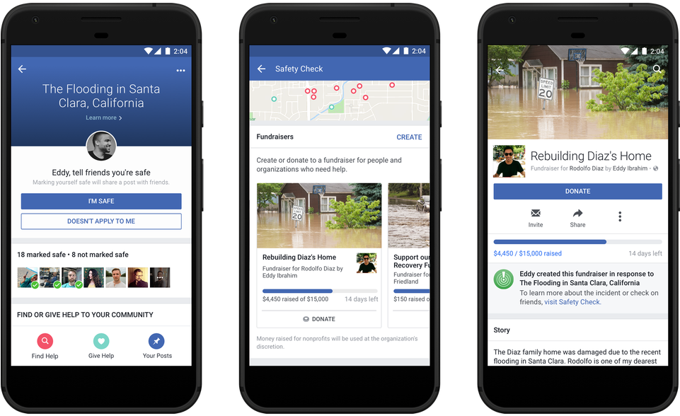 Facebook Safety Checkand Fundraising Features