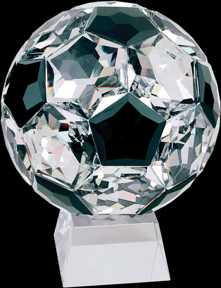 Faceted Crystal Soccer Ballon Pedestal PNG with transparent background