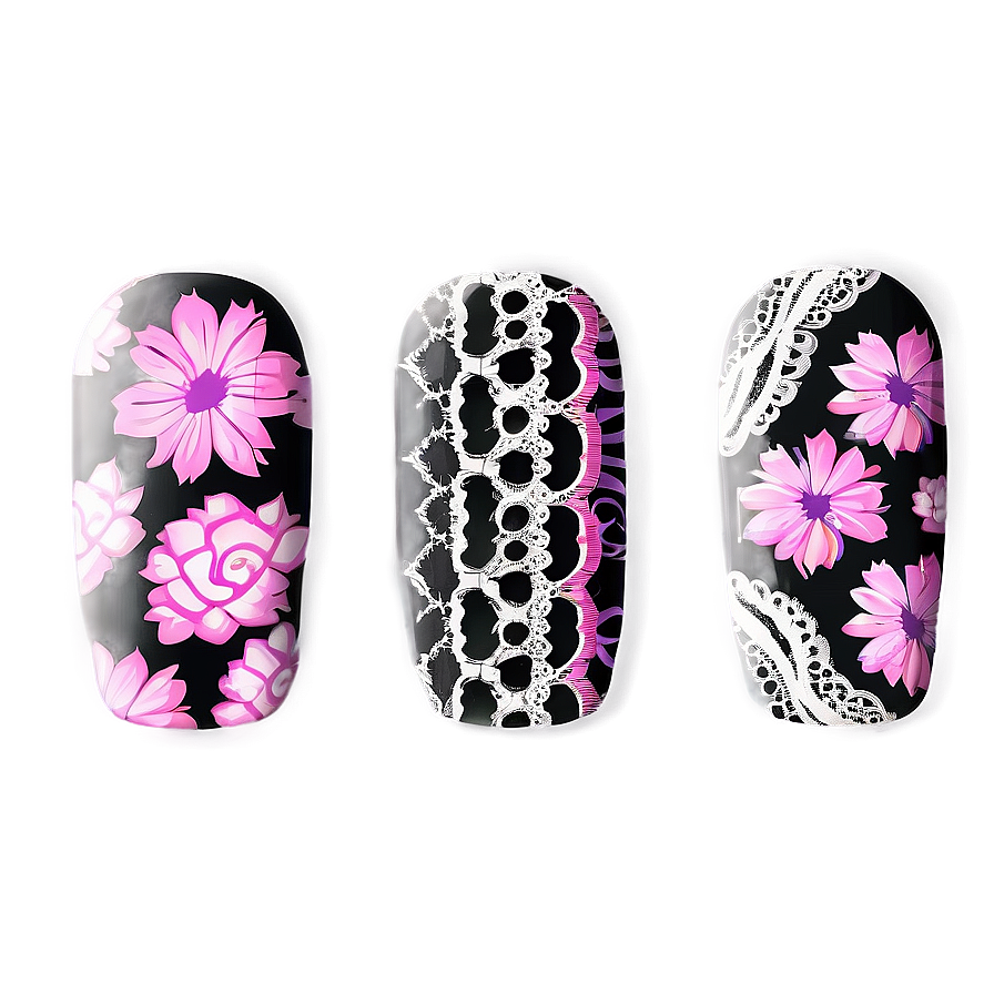 Fake Nails With Lace Design Png Joa