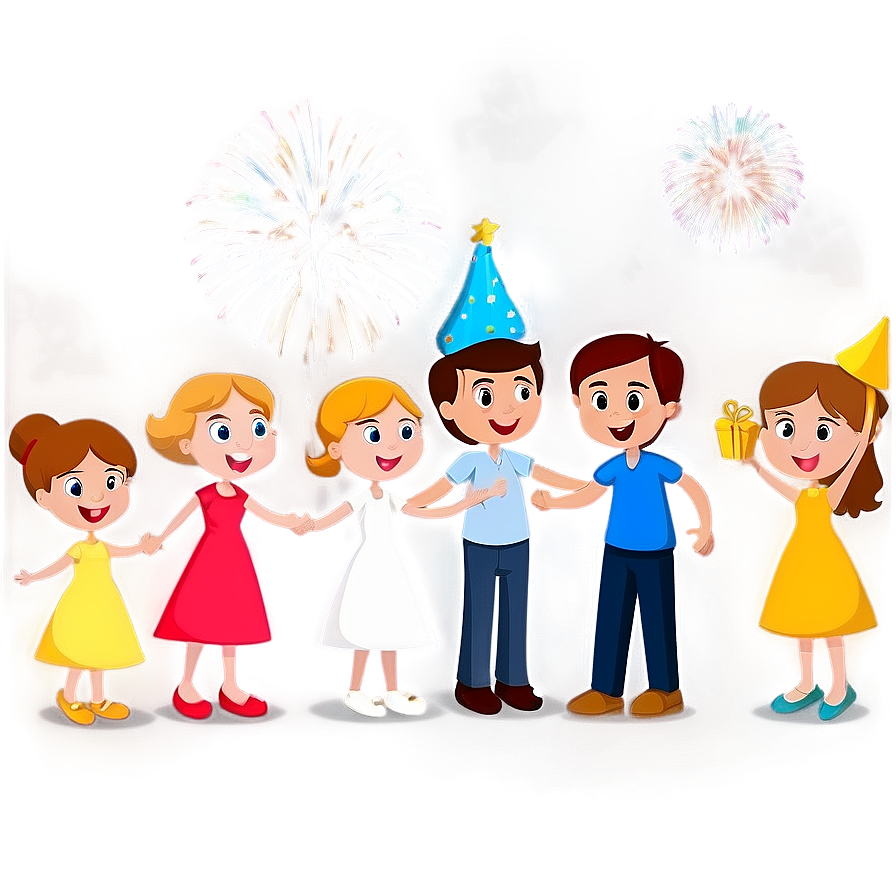 Family Cartoon New Year Celebration Png Cog22