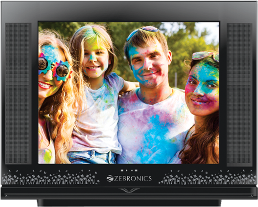 Family Enjoying Color Festival On T V