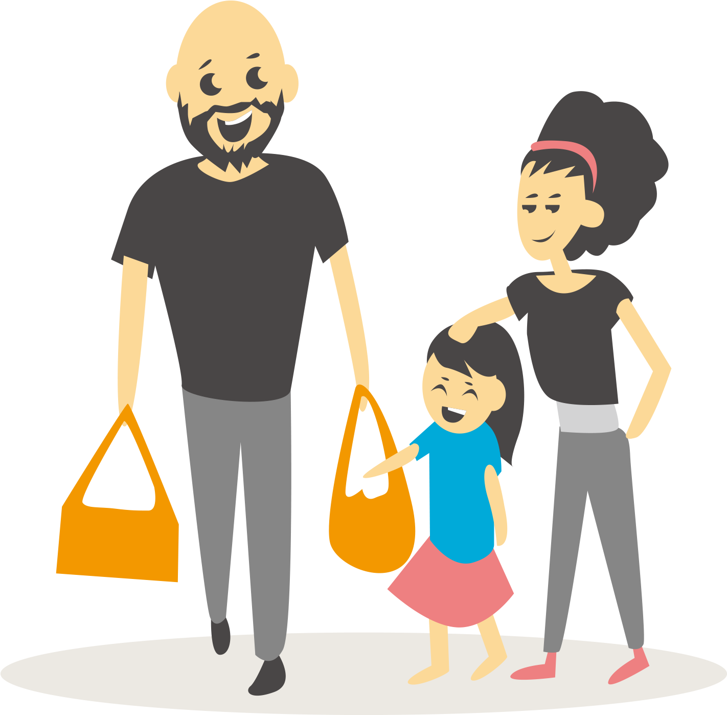 Family Shopping Trip Cartoon PNG with transparent background