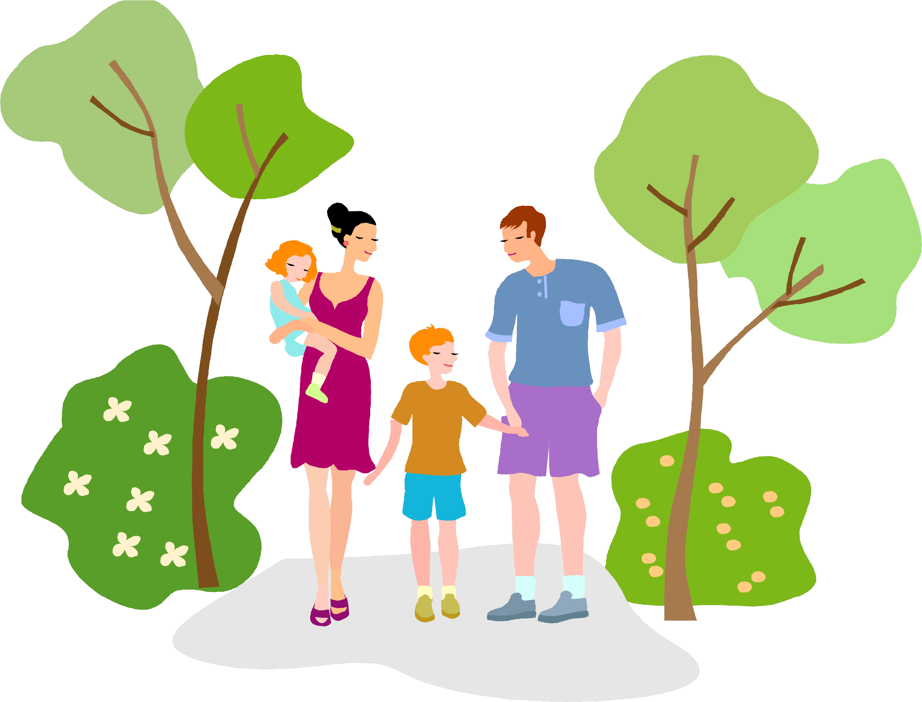 Family Strollin Park Illustration