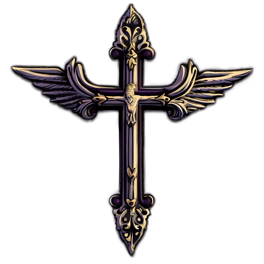 Fancy Cross With Wings Png Smw81