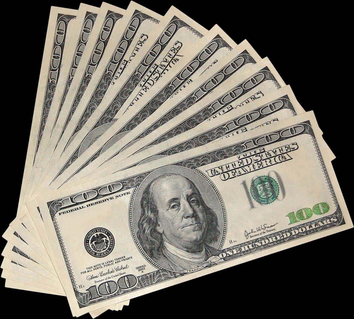 Fanof100 Dollar Bills PNG image with a transparent background, free high-resolution download