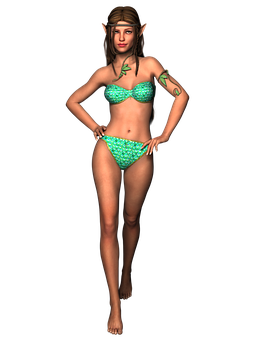 Fantasy_ Elf_ Model_in_ Bikini PNG with transparent background