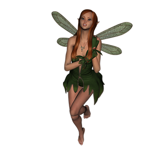 Fantasy Fairyin Green Dress PNG with transparent background