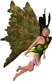 Fantasy Fairywith Leaf Wings PNG with transparent background