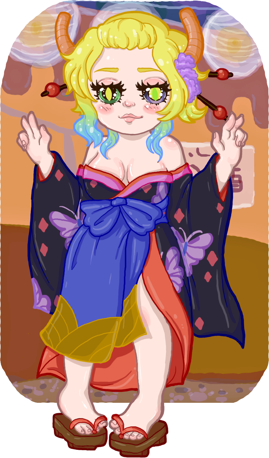 Fantasy Kimono Creature Art PNG with transparent background