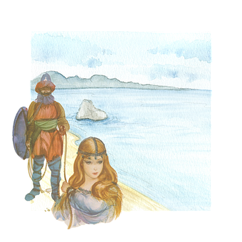 Fantasy Princessand Warriorby Sea PNG with transparent background