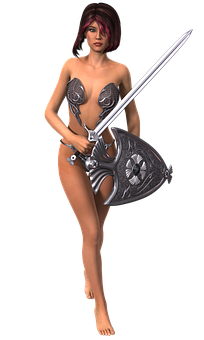 Fantasy Warrior Womanwith Swordand Shield