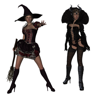 Fantasy Witchesin Costumes PNG with transparent background