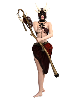 Fantasy Woman Horned Headdress Staff