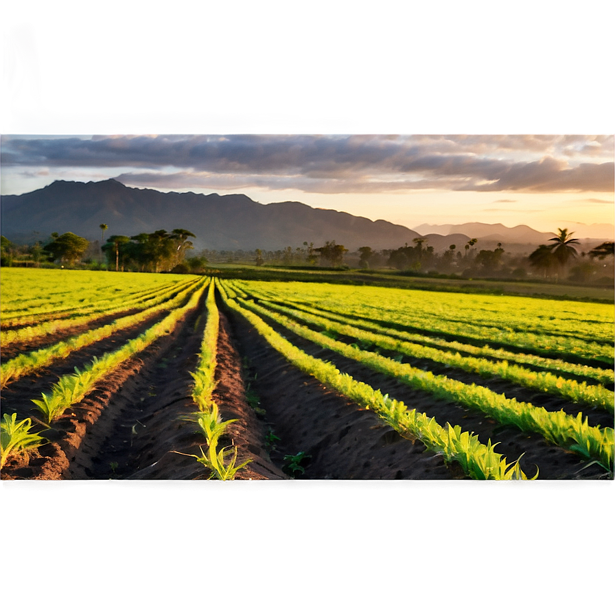 Farming Landscape At Sunset Png Hft17