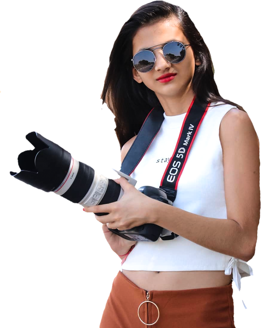 Fashionable Female Photographerwith Camera