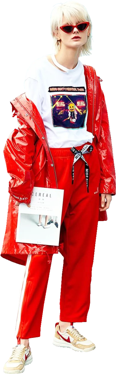 Fashionable Streetwear Model Red Outfit