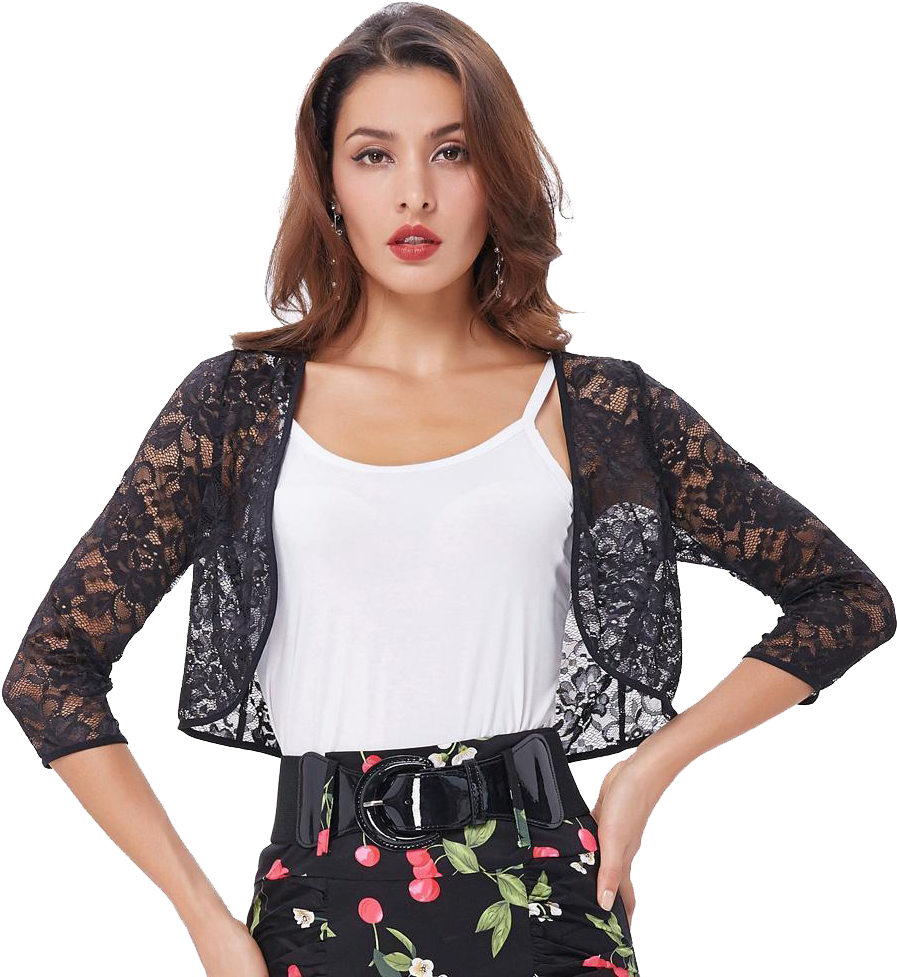 Fashionable Womanin Lace Cardigan