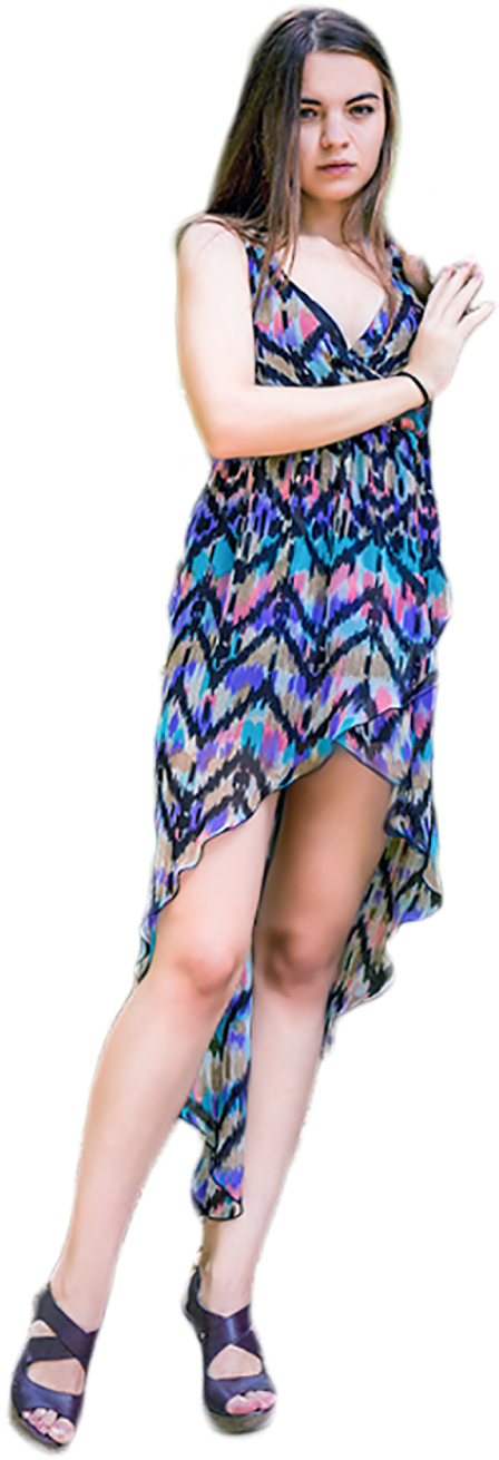 Fashionable Womanin Printed Dress.png