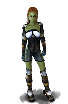 Female Alienin Futuristic Armor PNG with transparent background